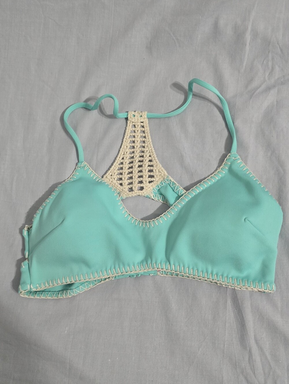Women’s Crochet-Back Bikini Top in Teal